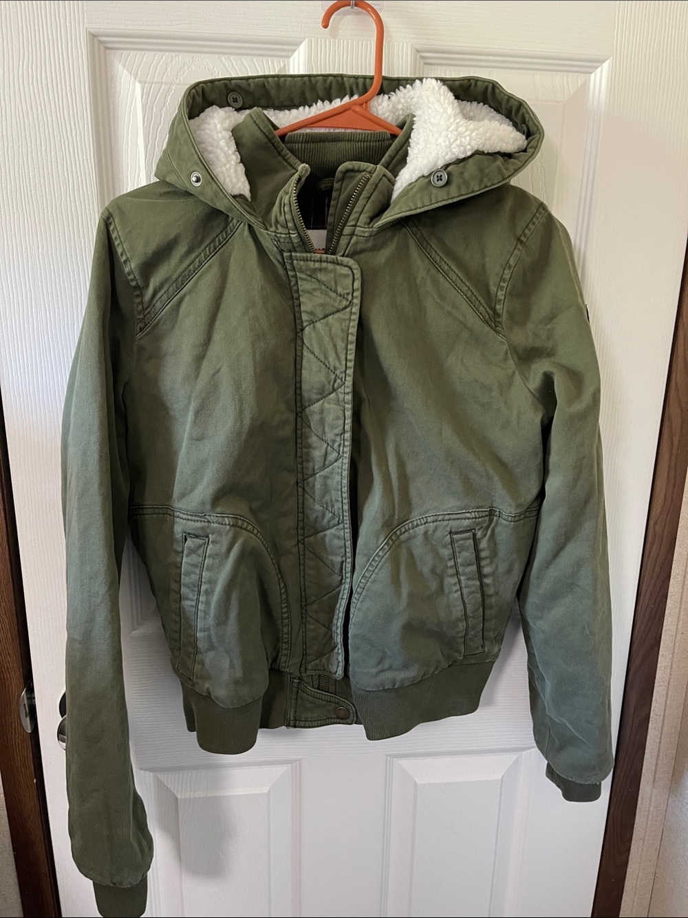 Hollister Olive Green Sherpa-Lined Hooded Field Jacket